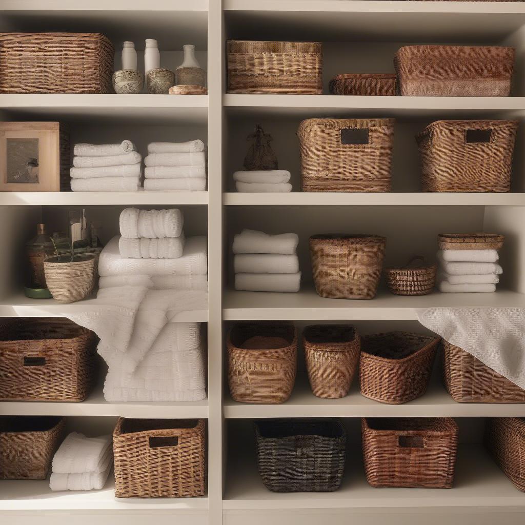 Variety of Small Wicker Storage Baskets for Shelves