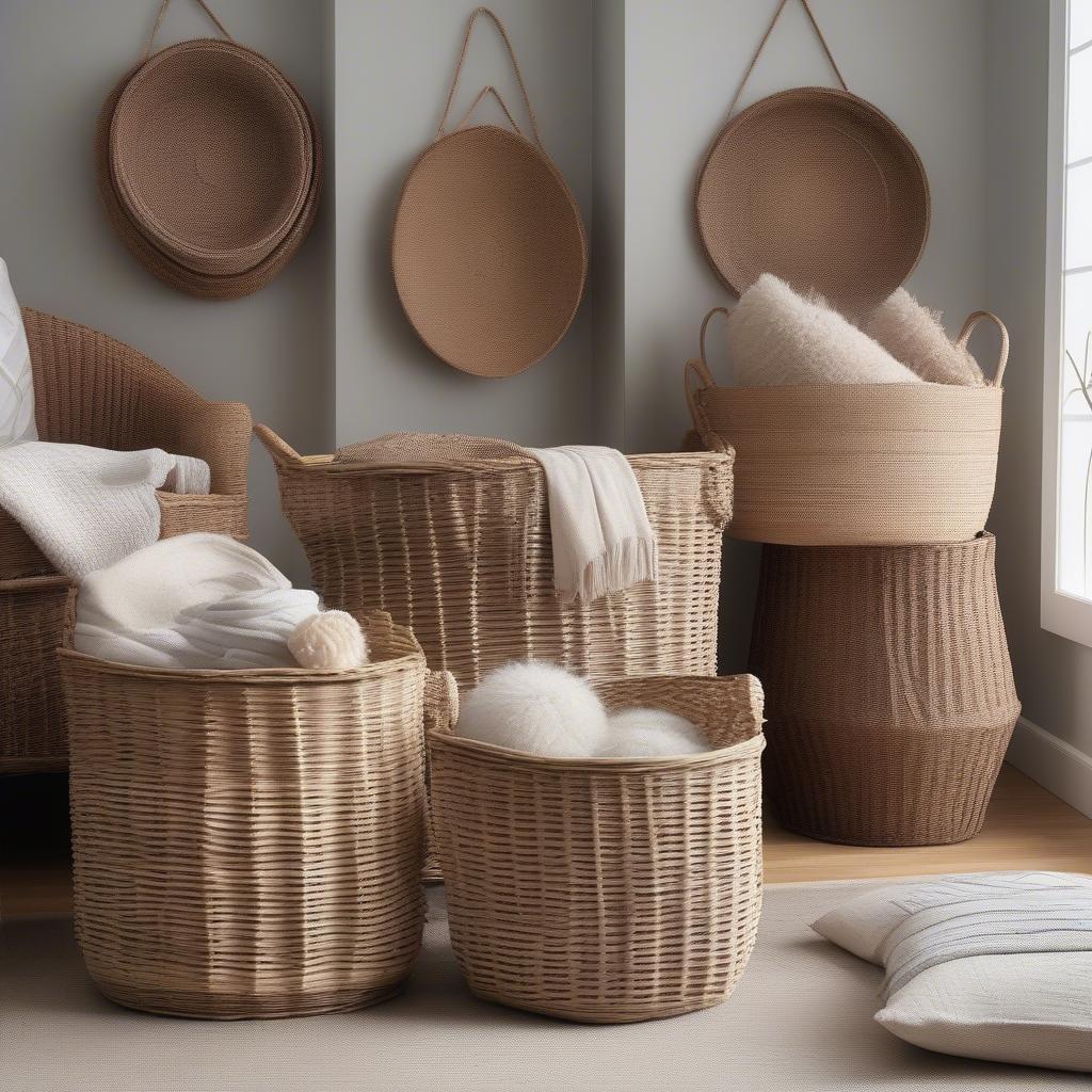 Soft wicker storage baskets in a living room setting