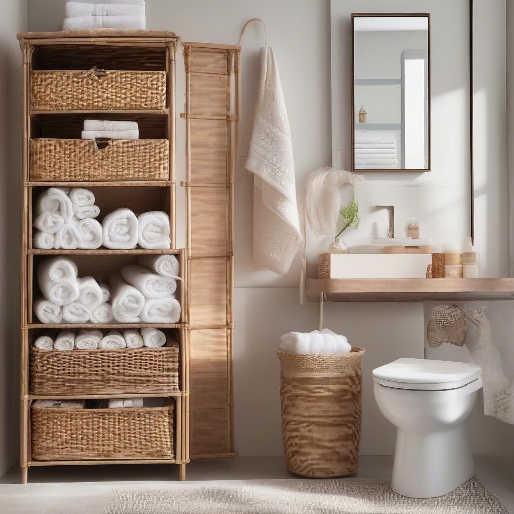 Sonoma Wicker Hanging Storage in a Bathroom Setting