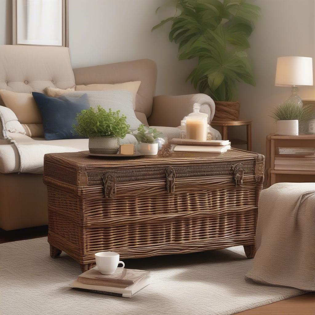 Spice Island Wicker Trunk as a Coffee Table in a Living Room