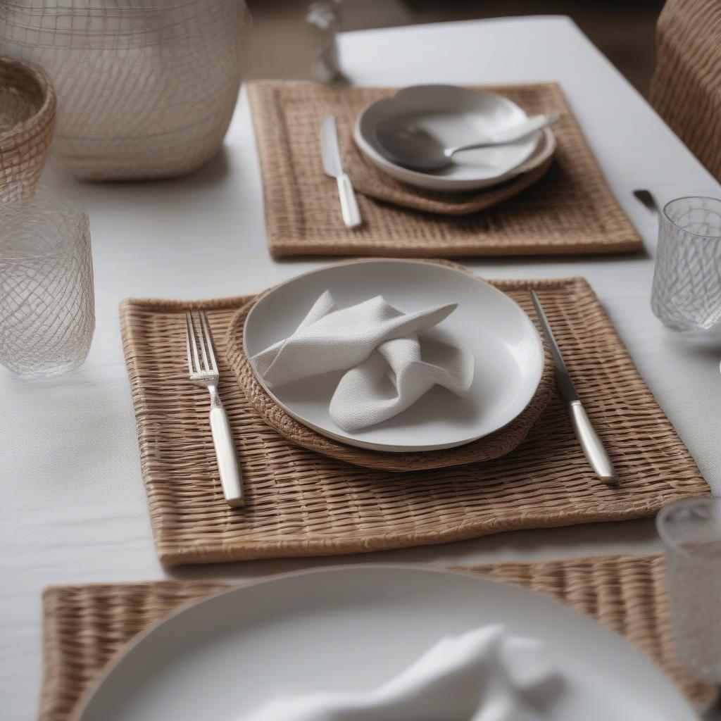 Square Wicker Placemats on a Dining Table