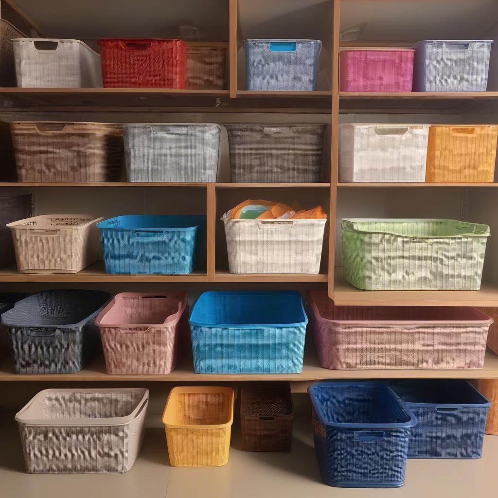 Starplast Plastic Wicker Storage Baskets in Various Sizes, Shapes, and Colors