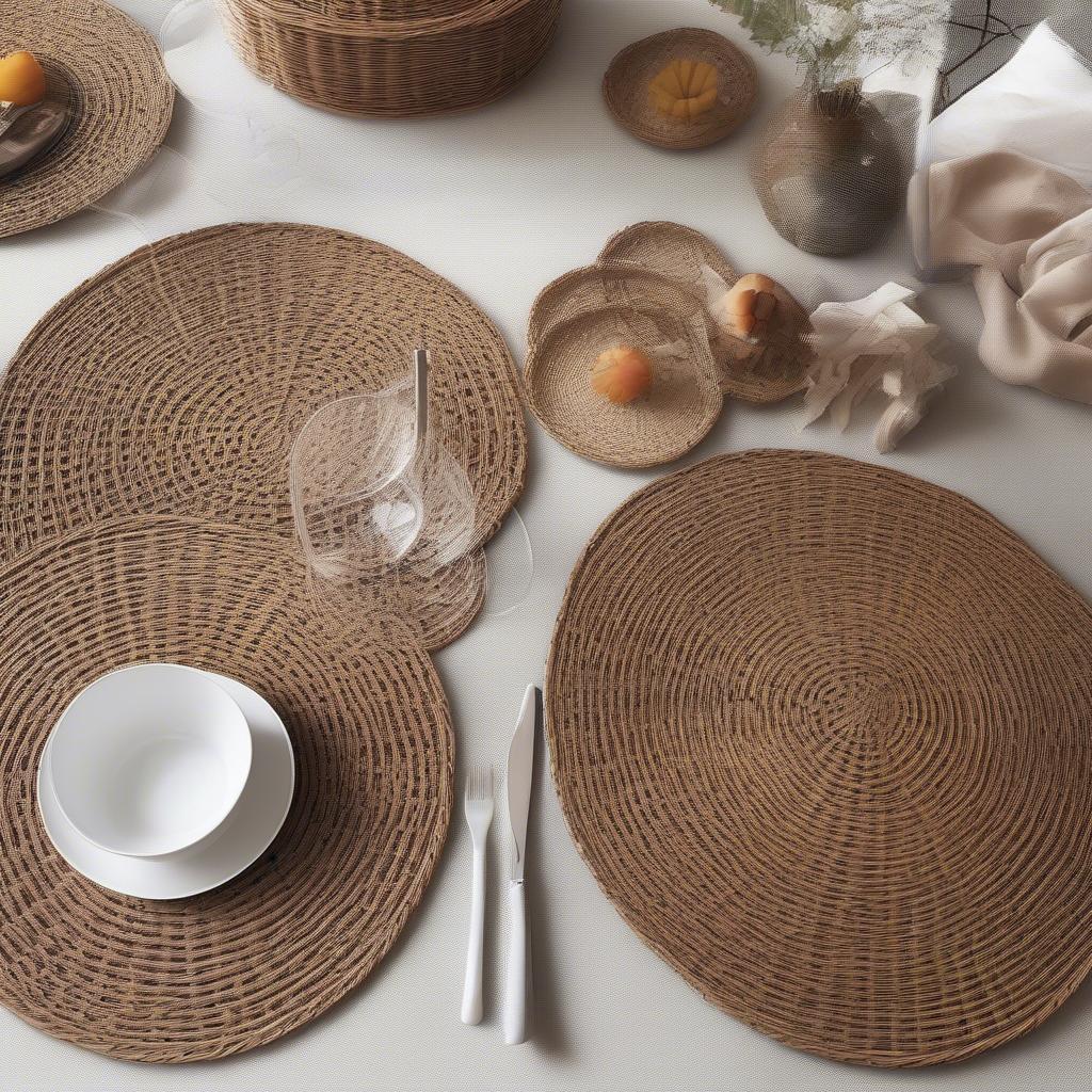 6 Piece Straw Wicker Placemat Set on a Dining Table