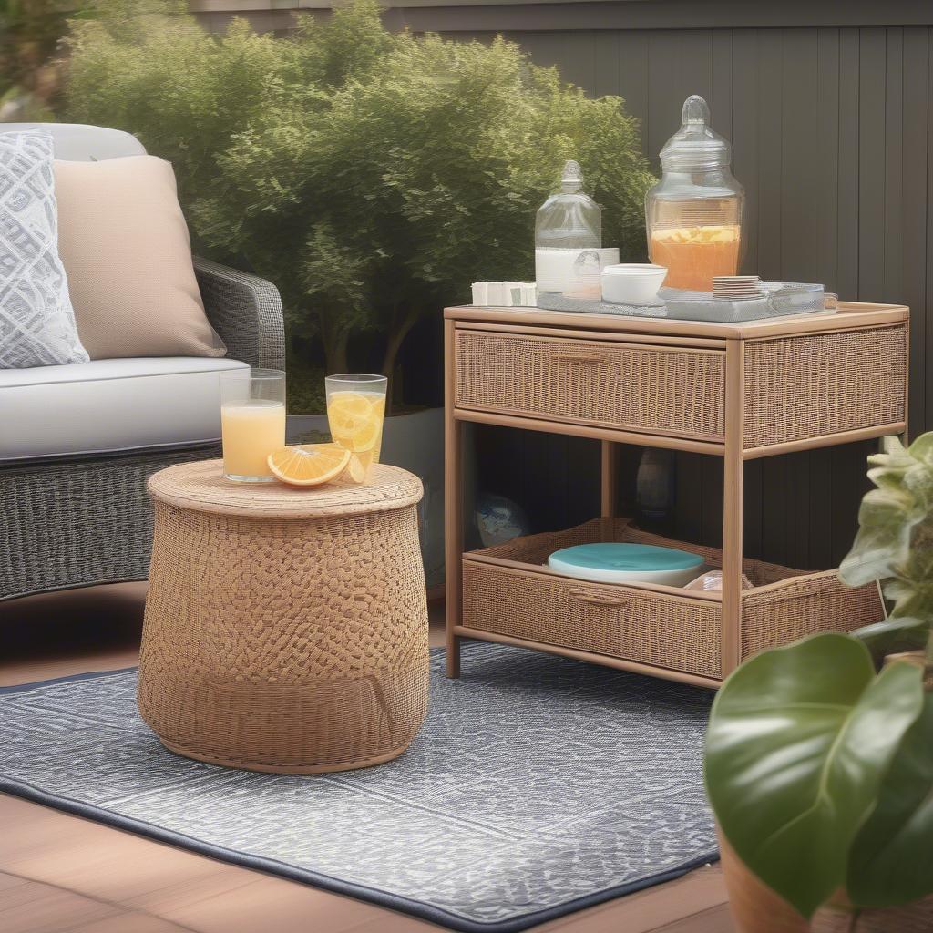 Styled Threshold Wicker Patio Storage Accent Table