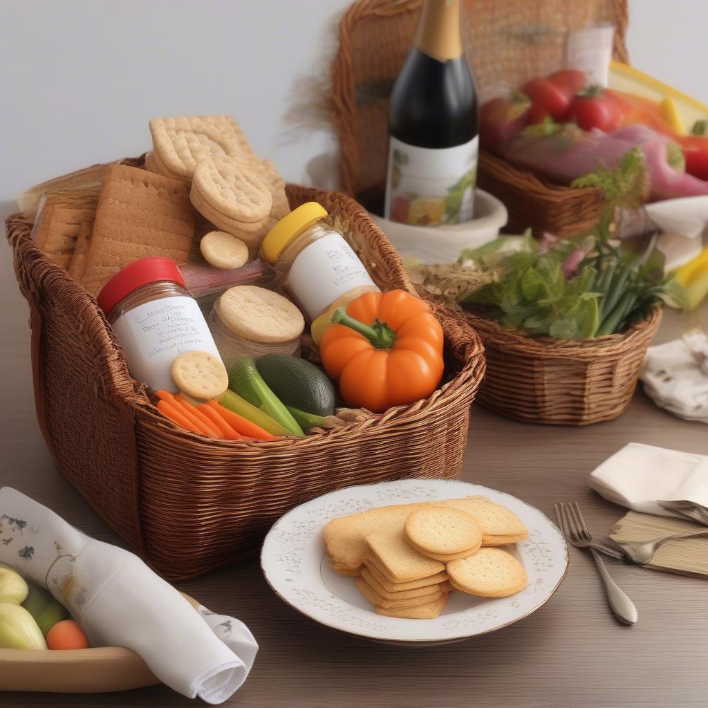 Styled Wicker Basket with Ceramic Dip Holder