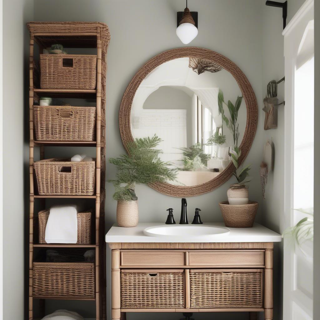 Styled Wicker Medicine Cabinet in a Bathroom Setting