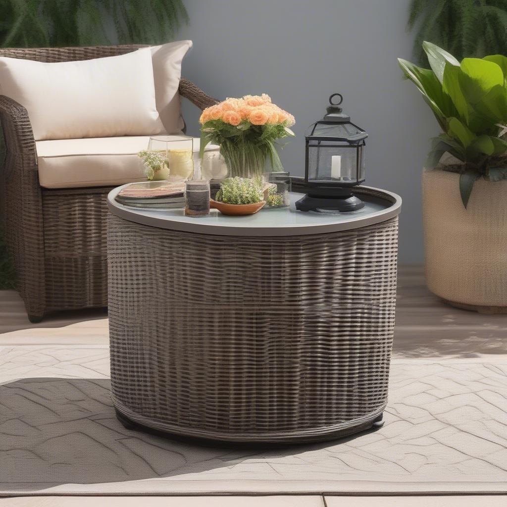 Styled Wicker Storage Table with Accessories