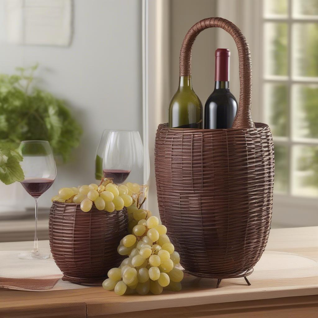 Styling a Wicker Wine Holder with Grapes in Different Home Decor Settings