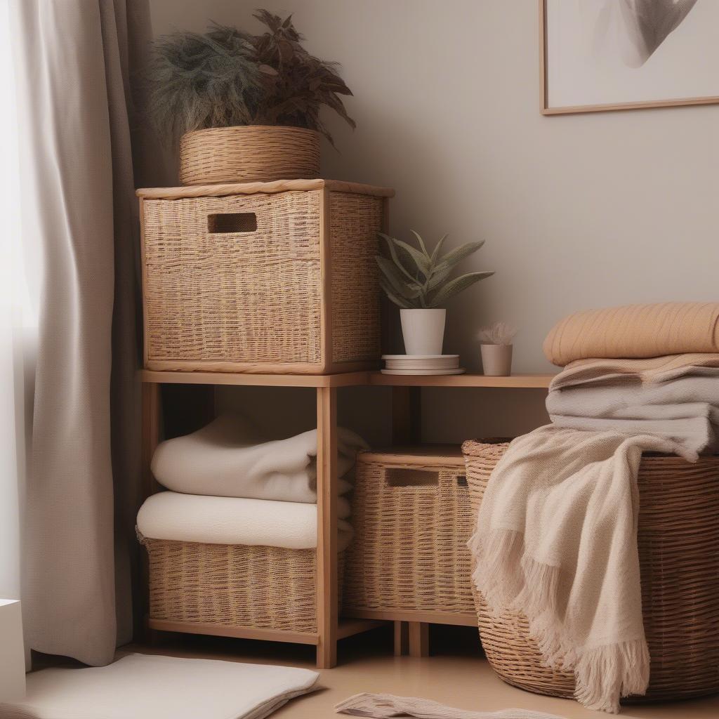 Styling a Wooden Wicker Storage Unit