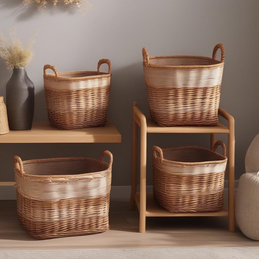 Stylish 3 Tier Wicker Baskets in Various Room Settings