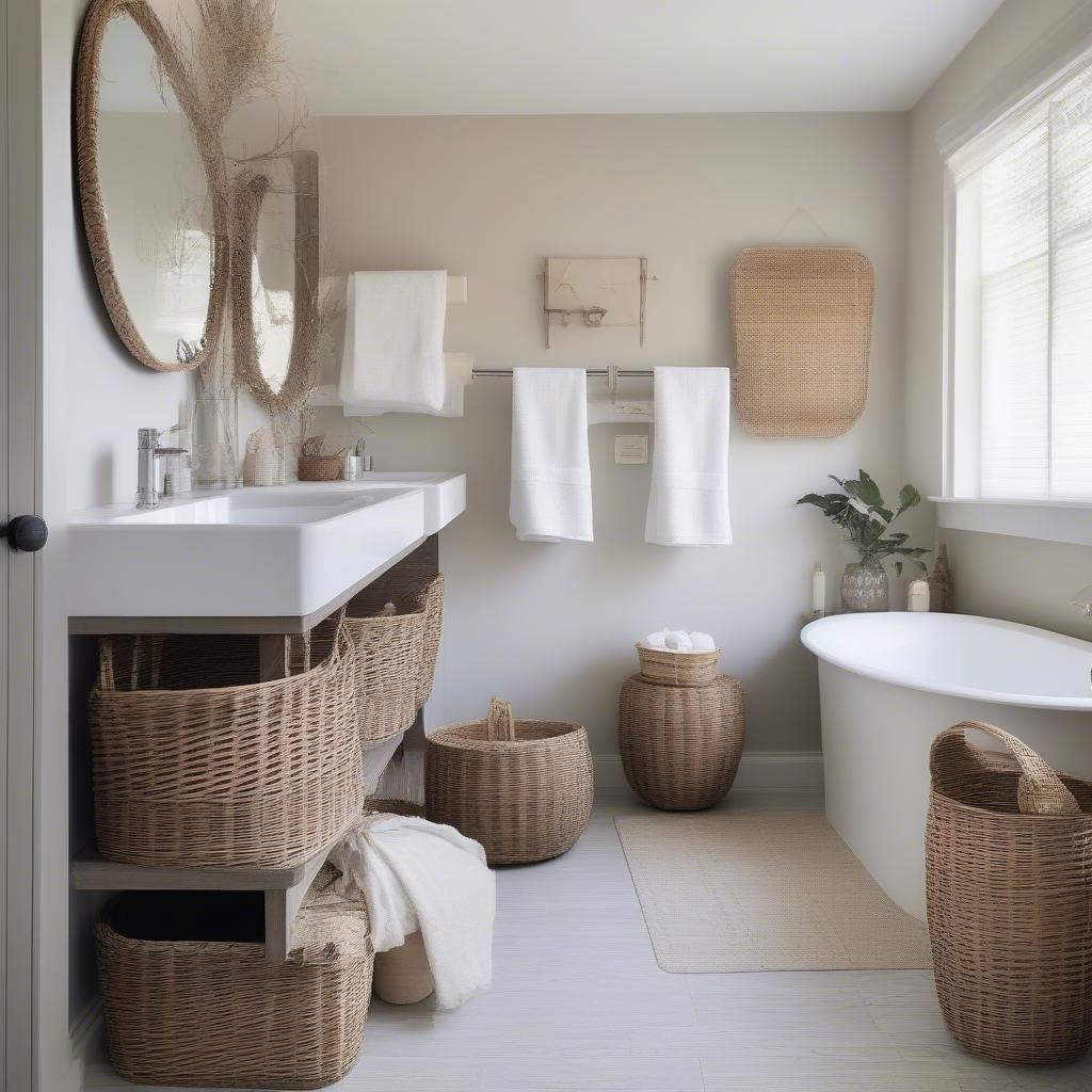 Stylish Wicker Baskets in a Bathroom