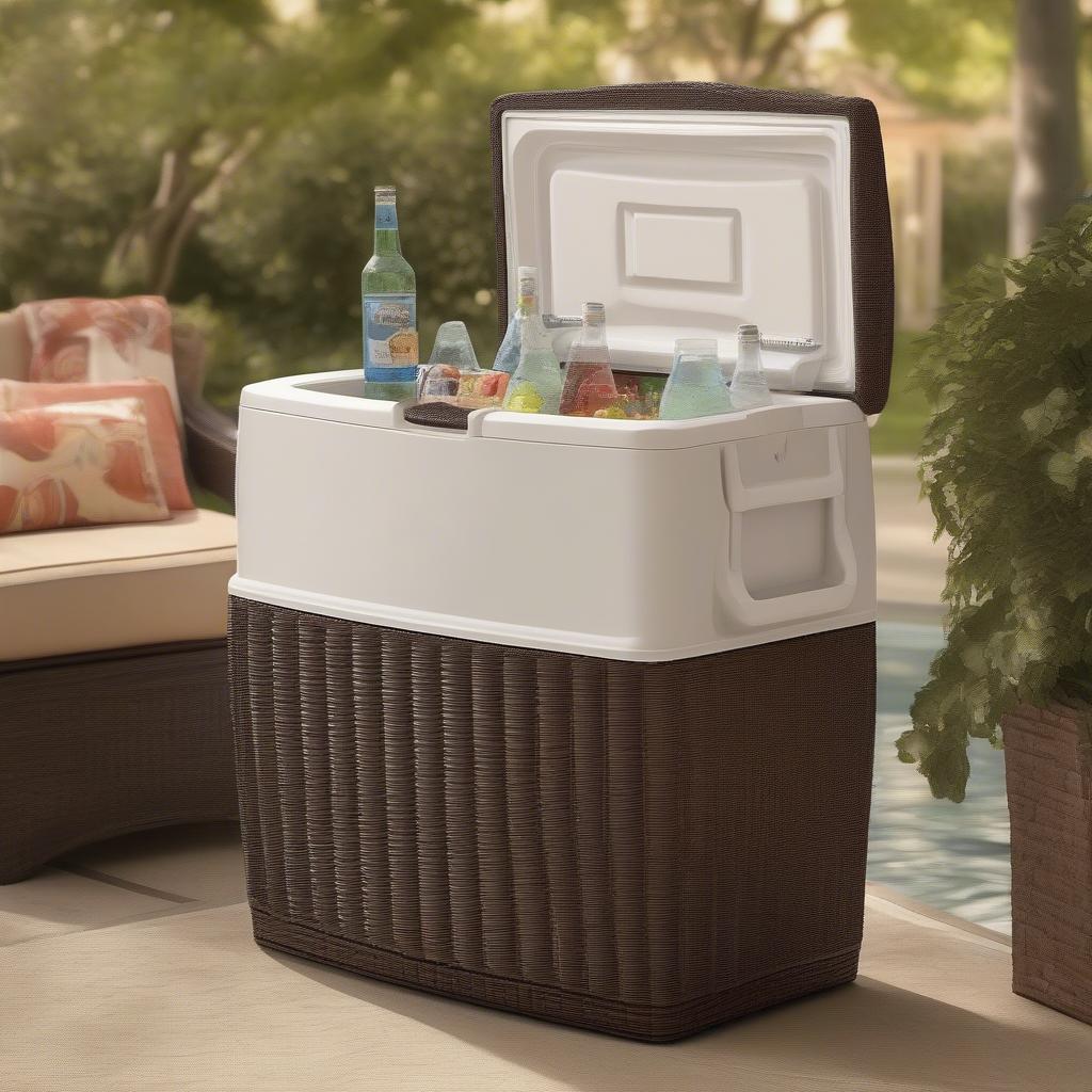 Suncast 77-Quart Wicker Cooler with Cabinet: Key Features