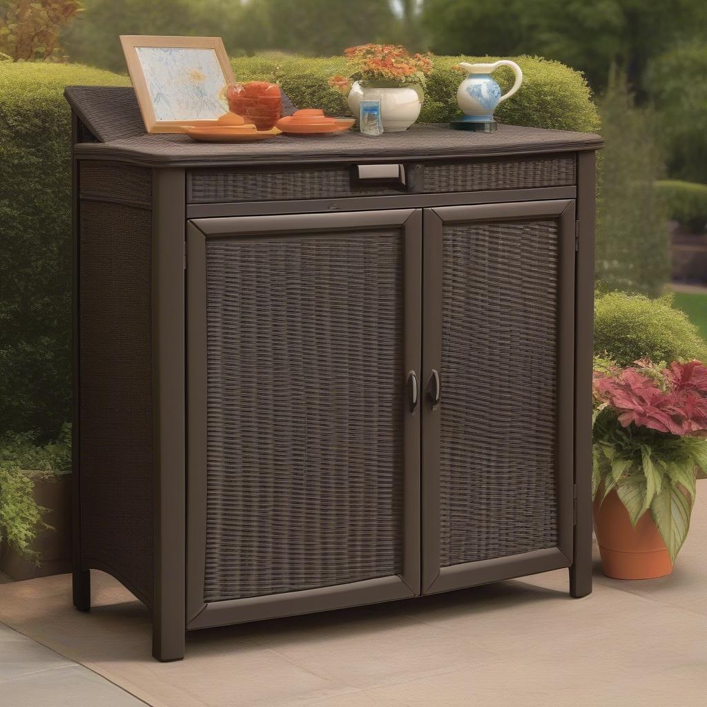 Suncast 97 Gallon Java Resin Wicker Cabinet: Overview