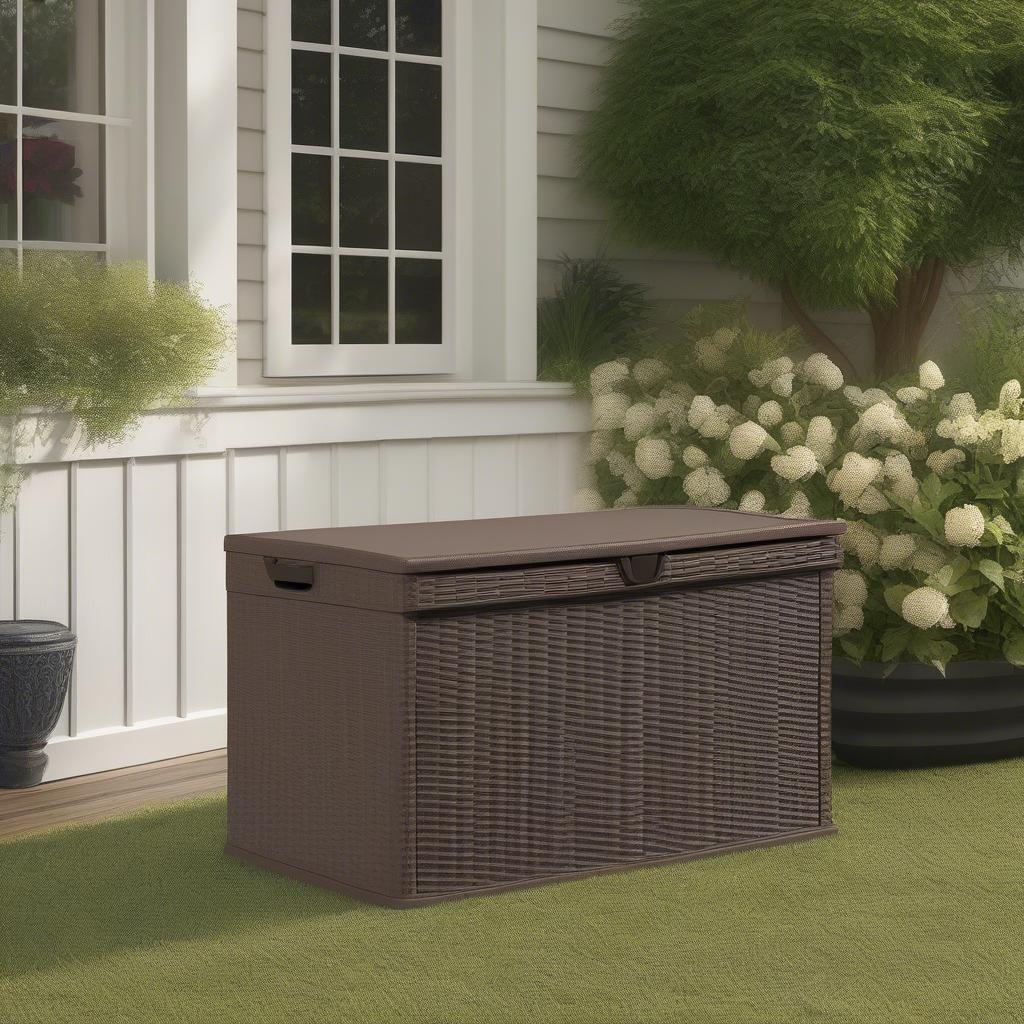 Suncast 99 Gallon Resin Wicker Deck Box Overview