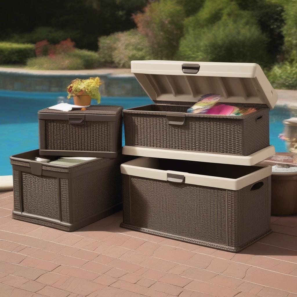 Various Sizes of Suncast Resin Wicker Deck Boxes