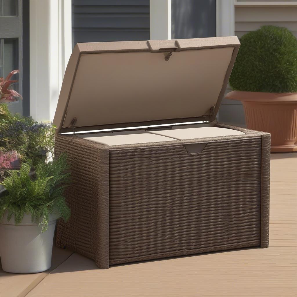 Suncast Resin Wicker Deck Box with Seat