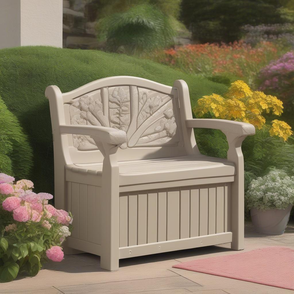 Suncast Storage Seat in a Garden Setting