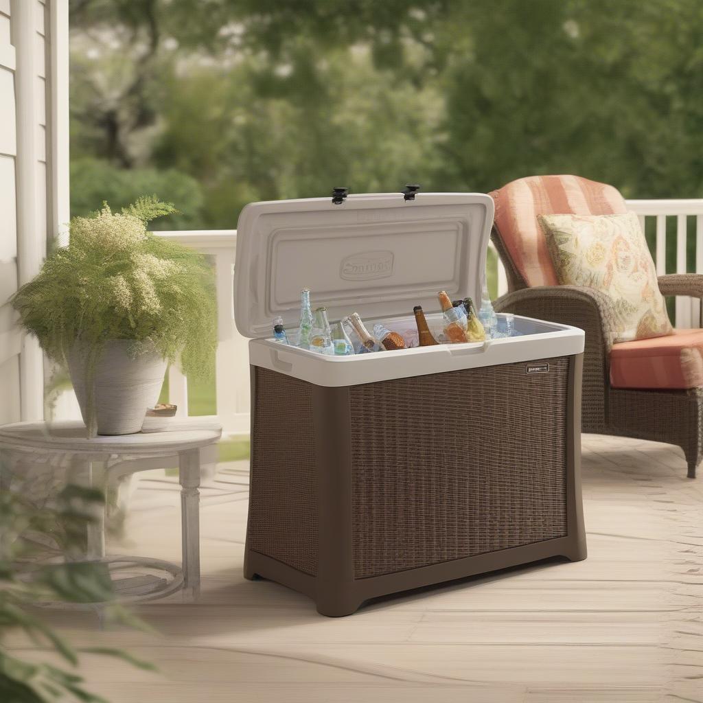 Suncast Wicker Cooler in Outdoor Setting