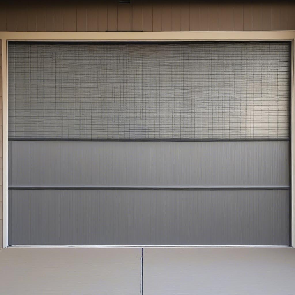 Synthetic wicker blinds mounted on a garage door