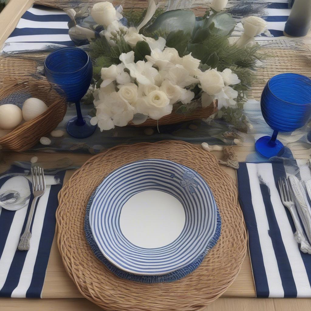 Table Setting with Wicker Fish Placemats