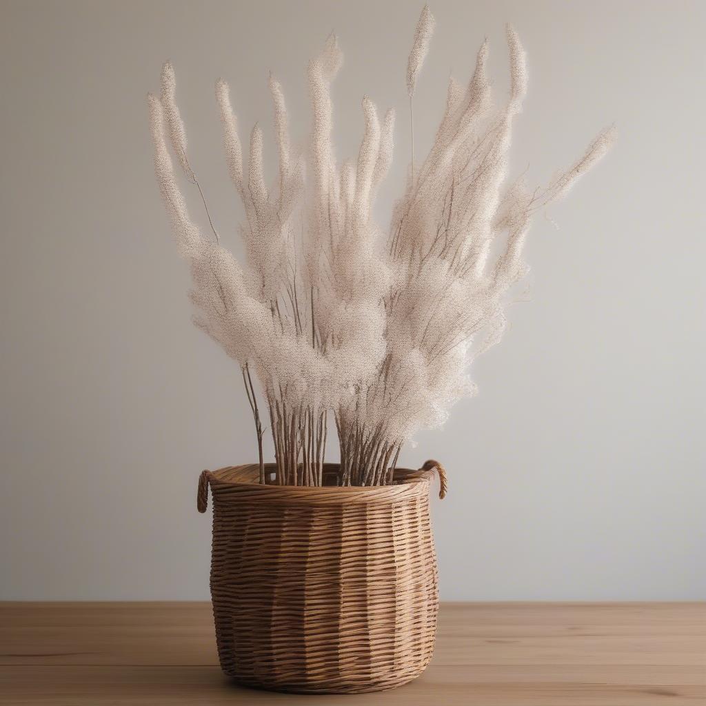 Tall Wicker Basket Displaying Pussy Willows