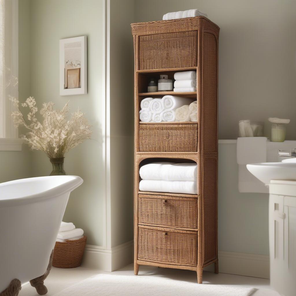 Tall Wicker Cabinet for Bathroom Storage