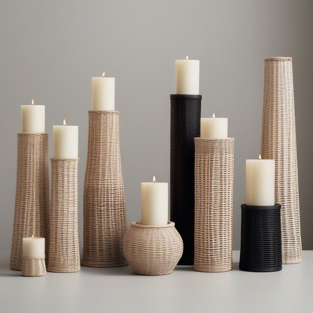 Various Tall Wicker Candle Holders in Different Styles