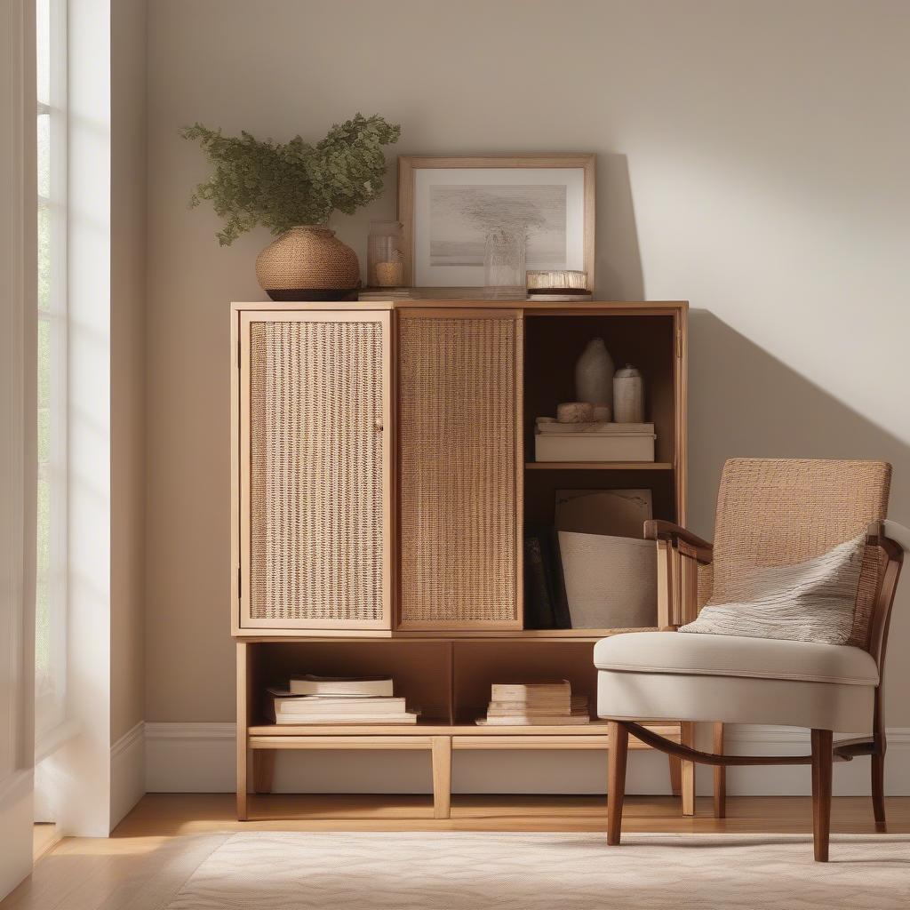 Target Two Door Wicker Cabinet in a Living Room Setting