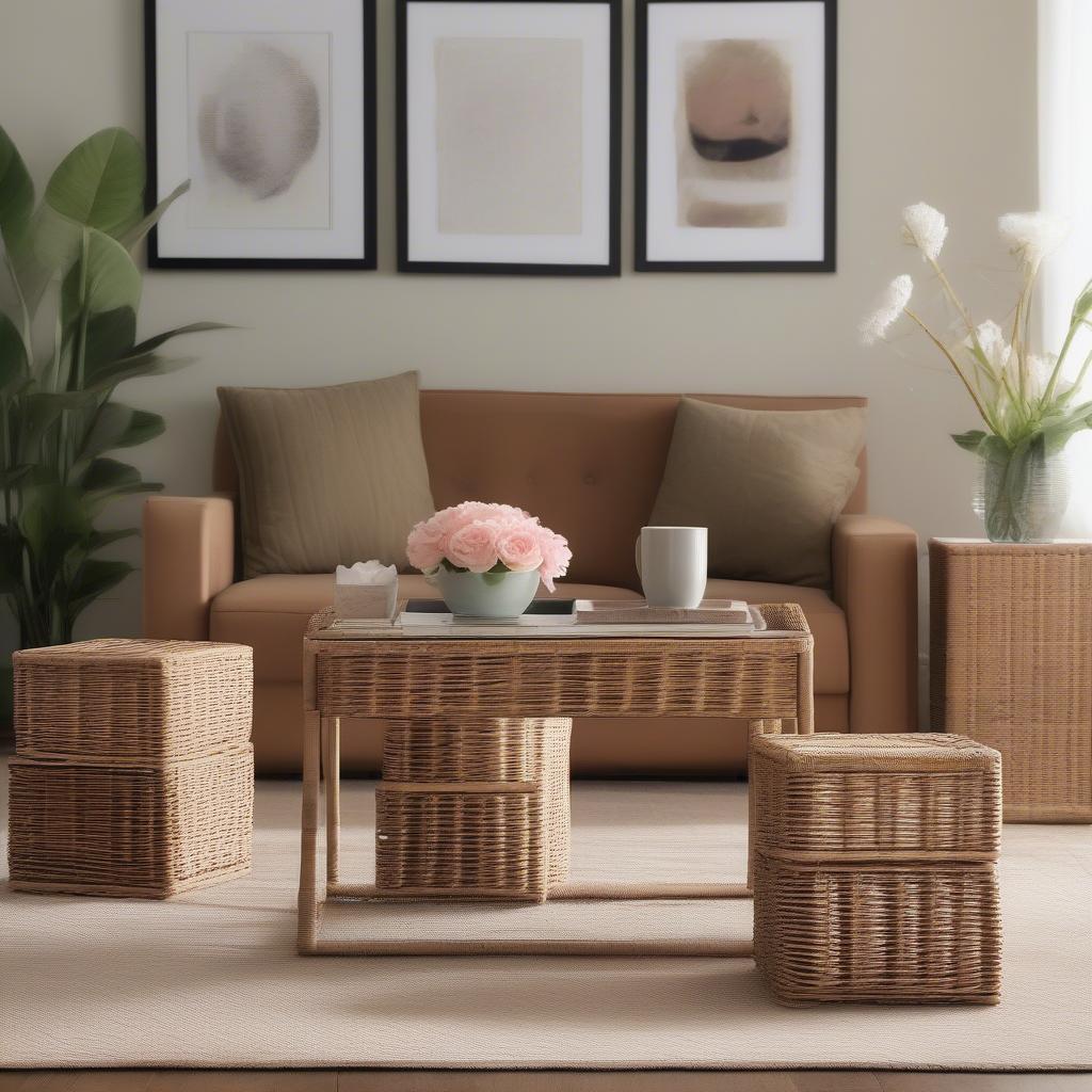 Target Wicker Storage Cubes in Living Room