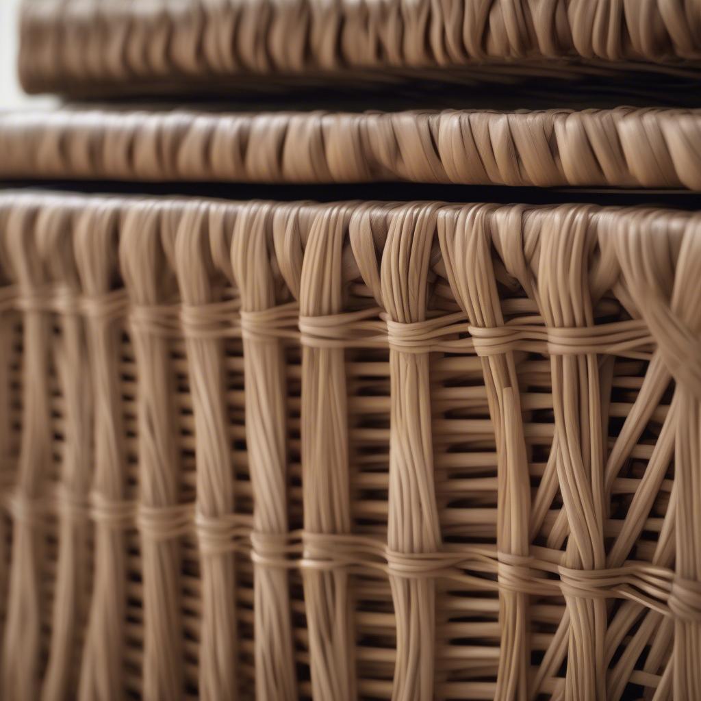 Close-up of the Tetbury Skimming Stone Wide Storage Chest with Wicker Baskets