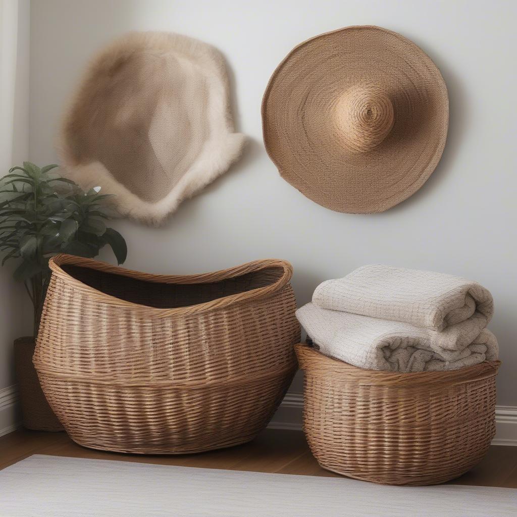 Texas Shaped Wicker Basket in Living Room Setting