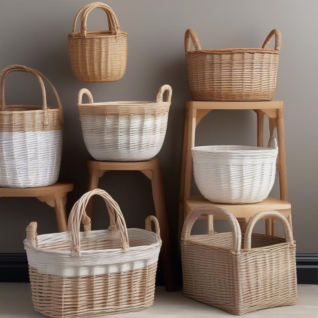 Various Styles of Three Tier Wicker Baskets