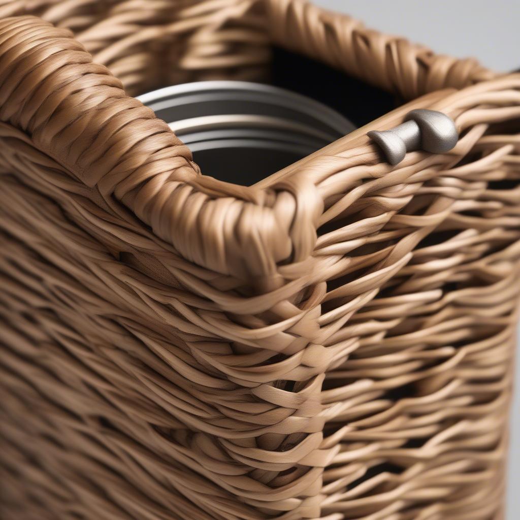 Close-up view of a Tommy Bahama wicker metal beverage holder