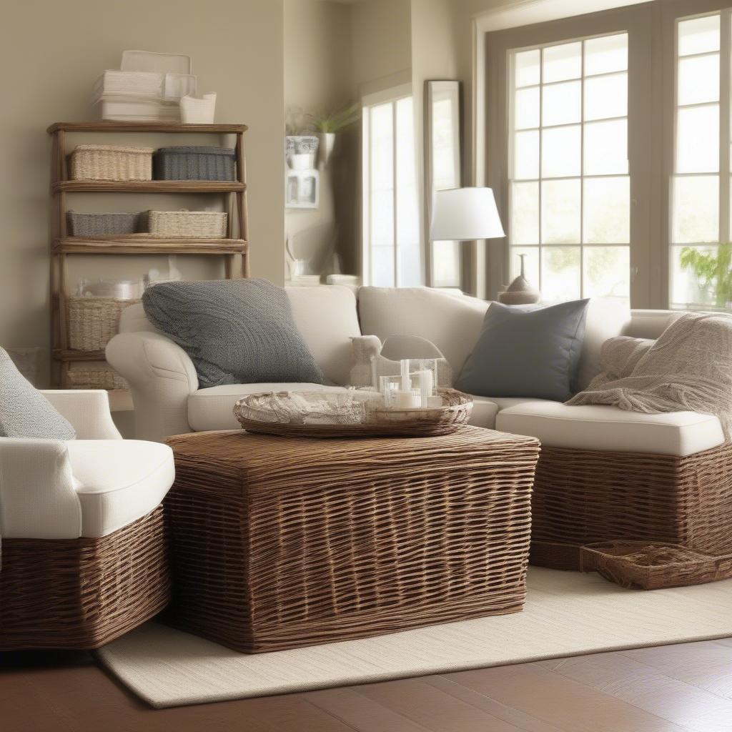 Tray Wicker Storage Baskets in a Living Room