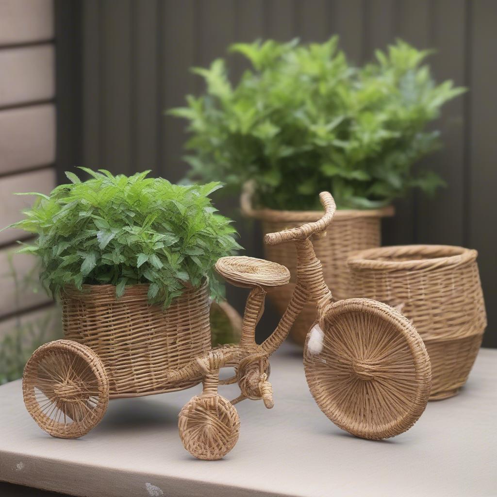 Tricycle Wicker Plant Holders in Various Sizes