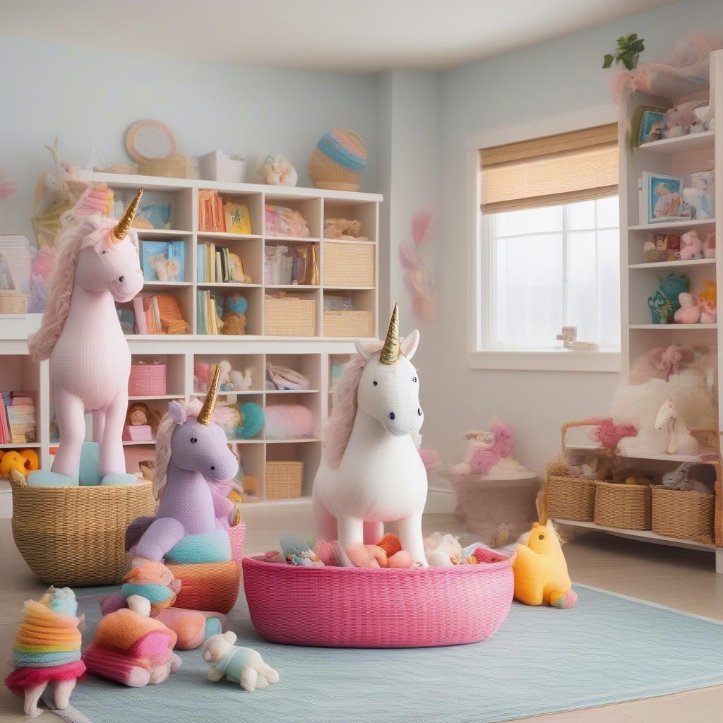 Unicorn Wicker Storage in a Playroom