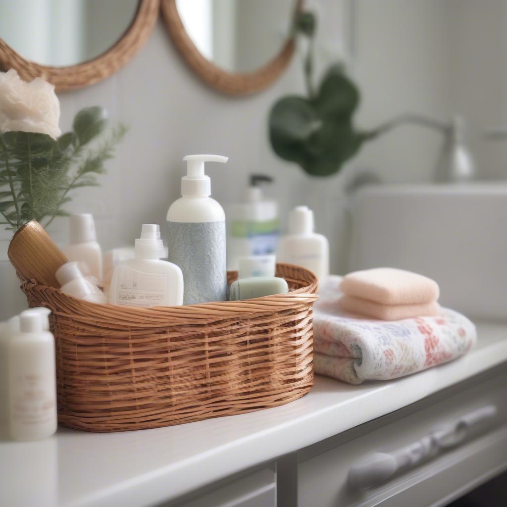 Upcycled Wicker Basket Bathroom Storage