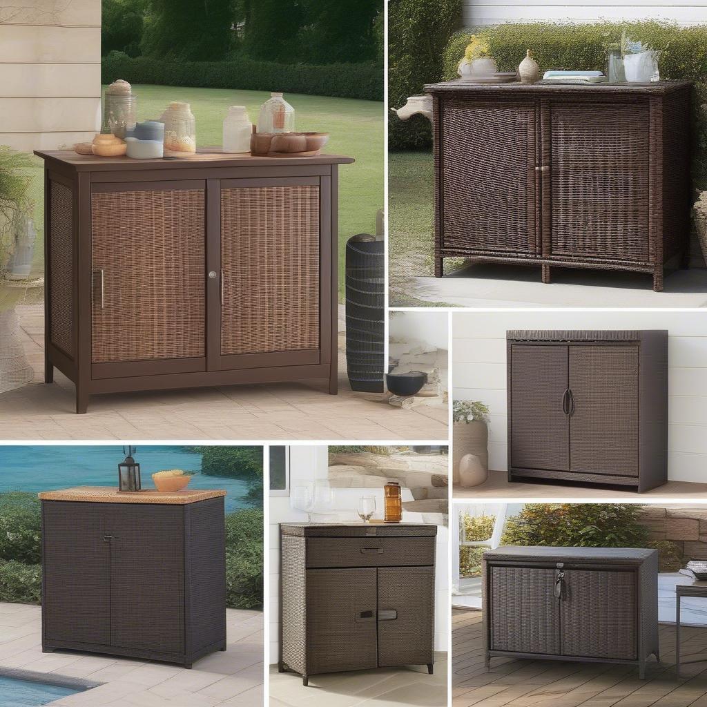 Variety of brown wicker storage cabinets