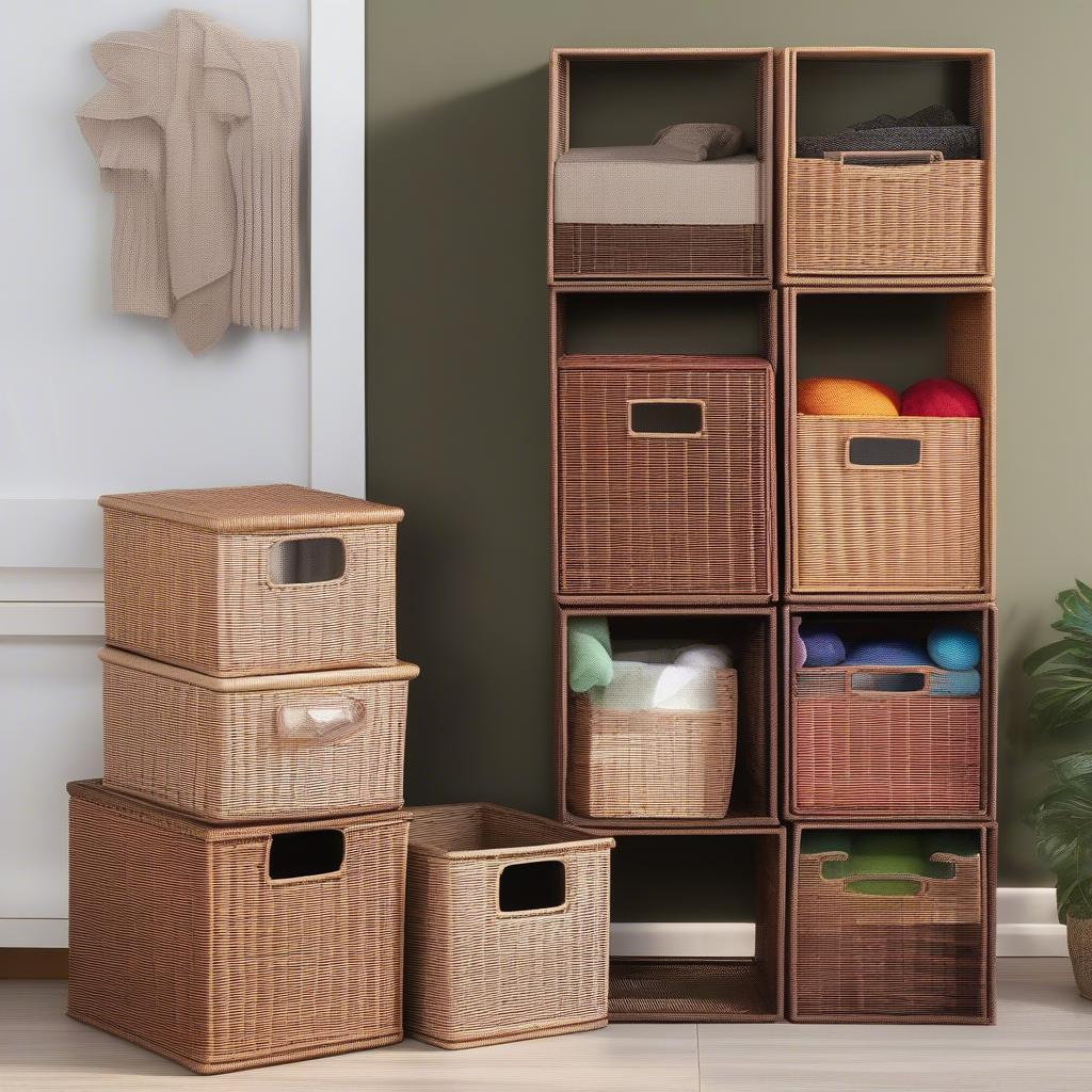 Different styles and colors of 13 inch wicker cube storage bins