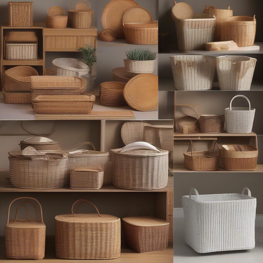 Different styles and sizes of custom wicker storage baskets