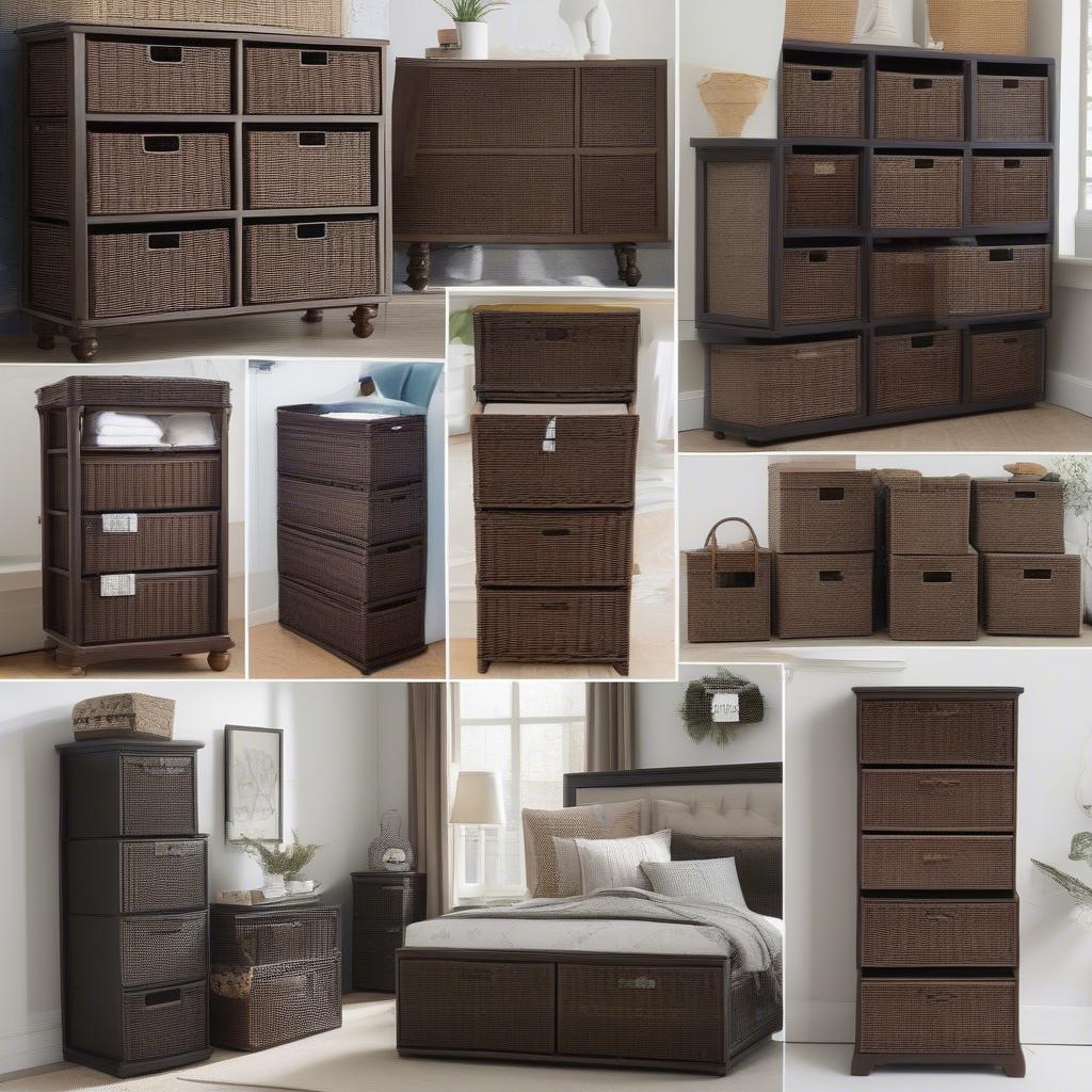 Different Styles of Dark Brown Wicker Storage Drawers