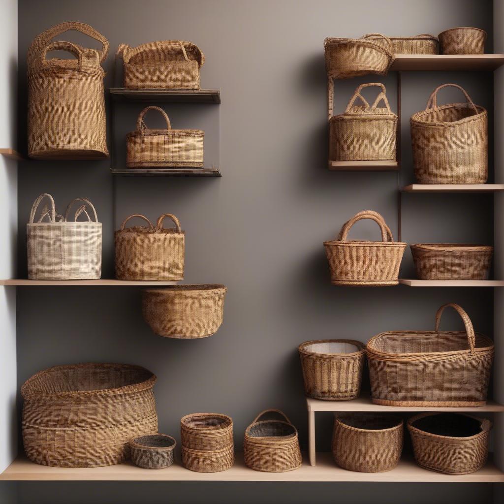 A variety of wicker baskets showcased