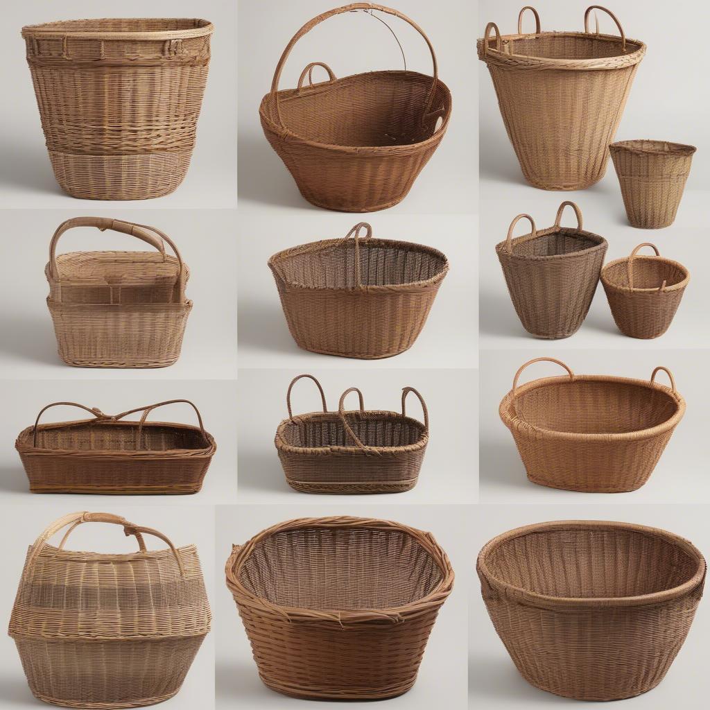 Variety of wicker fish baskets.