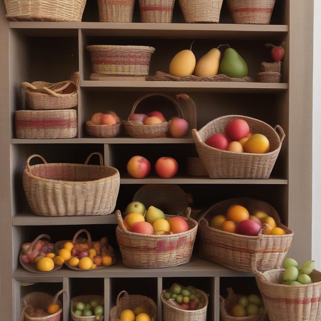 Variety of small wicker fruit baskets in different shapes