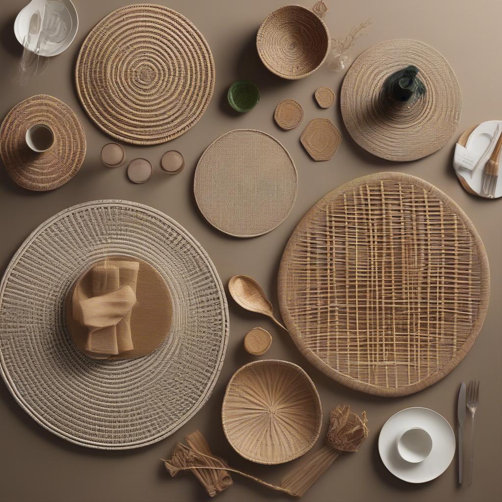 An assortment of different styles and shapes of wicker and rattan placemats available online.