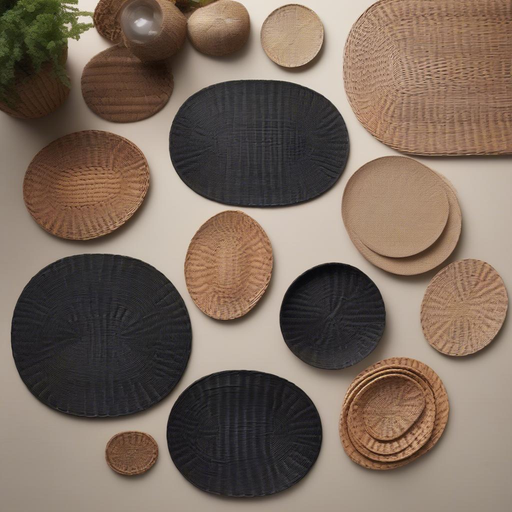 Different styles of oval wicker placemats.