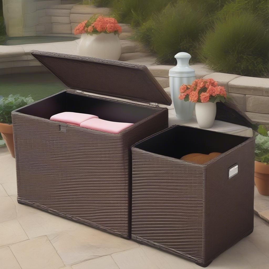 Different Styles and Sizes of Resin Wicker Deck Storage Boxes