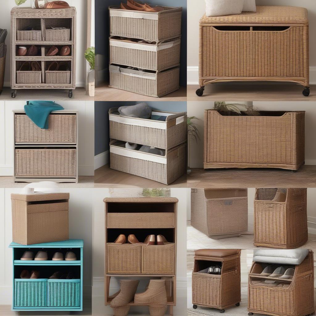 Various Rolling Wicker Shoe Storage Designs