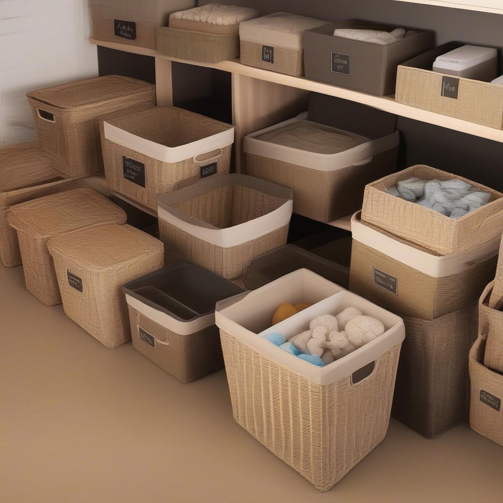 Different sizes of wicker cube storage bins to cater to diverse storage needs.