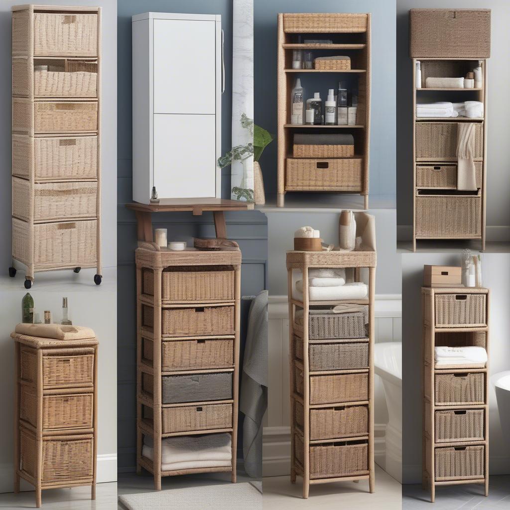 Various Styles of Slim Wicker Storage Towers